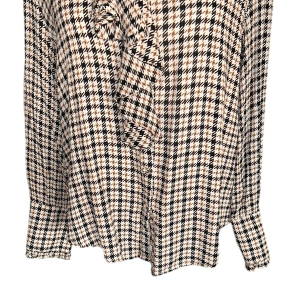 Zara Houndstooth Print Ruffle Peter Pan Collar Button Down Blouse - M - Picture 6 of 14